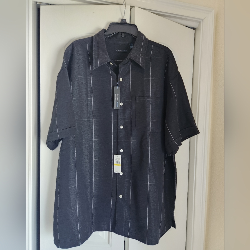 Van Heusen Studio Men's Black/White  Short Sleeve Button Down Shirt Sz XXL NEW